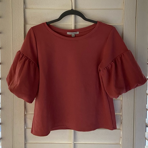 Green Envelope Tops - Classy Puff Sleeve Blouse